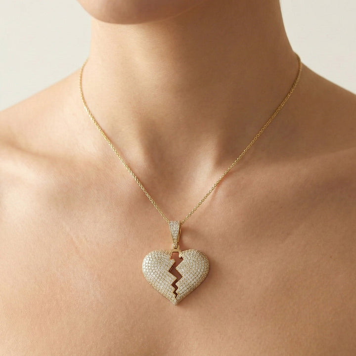 Moissanite Broken Heart Pendant Necklace