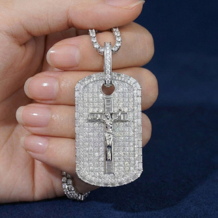 Moissanite Jesus On The Cross Dog Tag Pendant