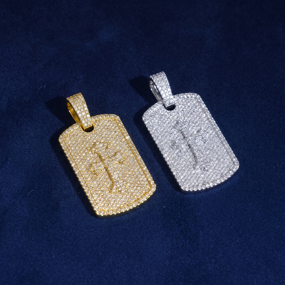 Moissanite Cross Dog Tag Pendant