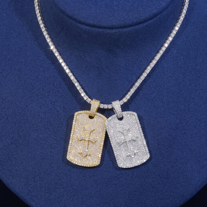 Moissanite Cross Dog Tag Pendant