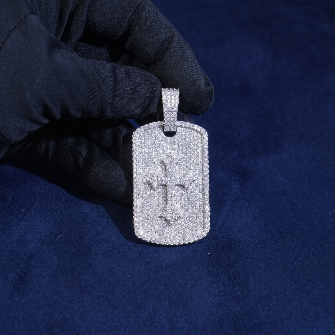 Moissanite Cross Dog Tag Pendant