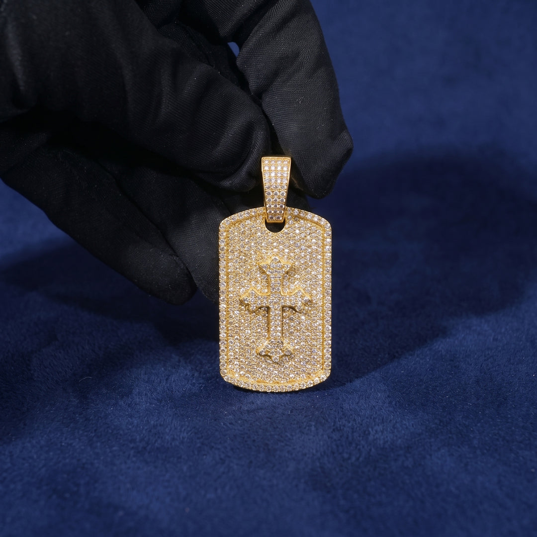 Moissanite Cross Dog Tag Pendant