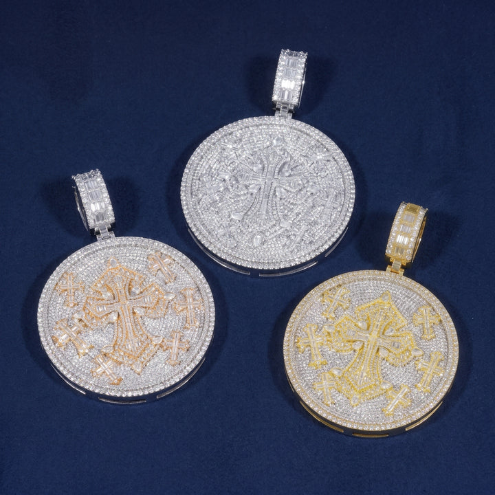 Iced Cross Disc Pendant