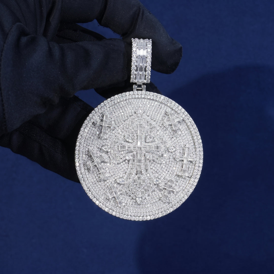 Iced Cross Disc Pendant