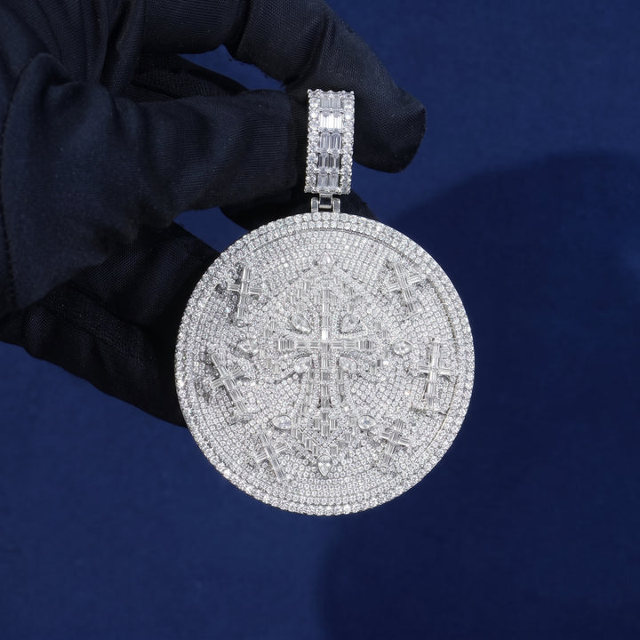 Iced Cross Disc Pendant
