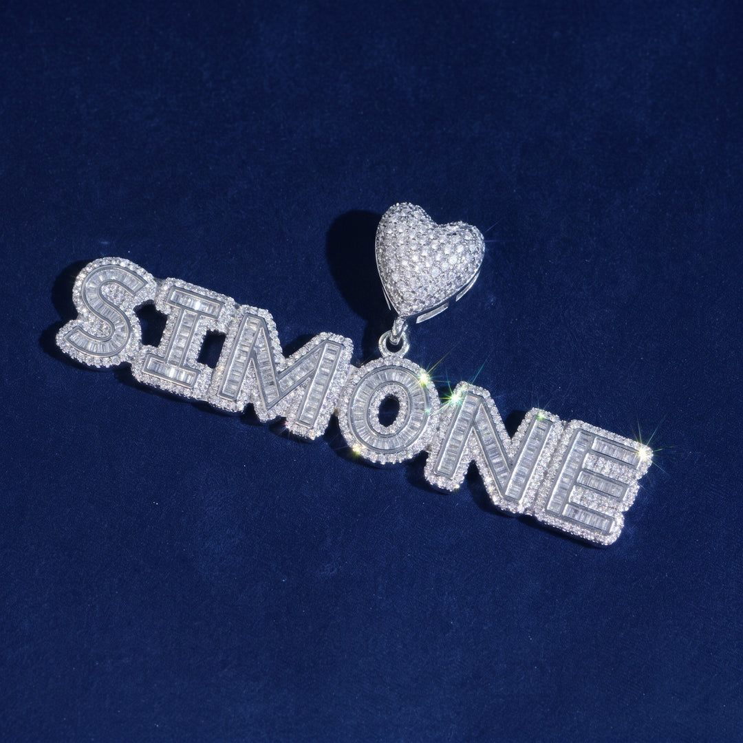 Heart Bail Small Baguette Custom Name Pendant