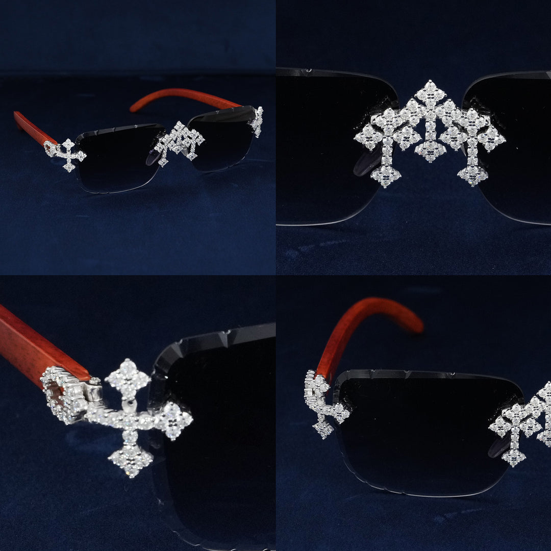 Moissanite Iced Tripe Cross Sunglasses