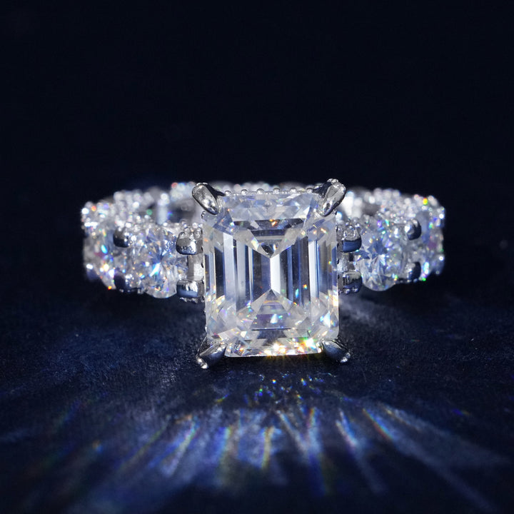 12.66 Ctw Emerald Cut Moissanite Engagement Ring