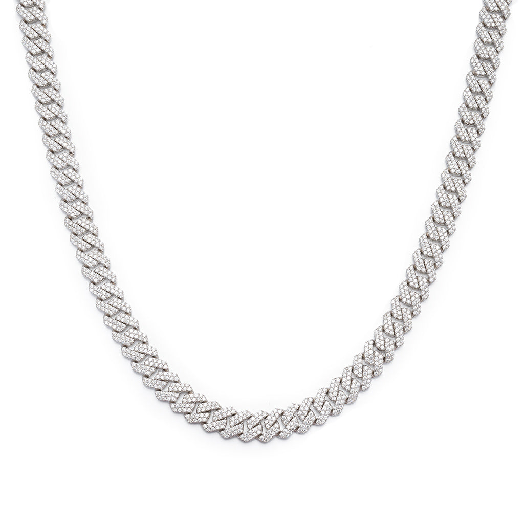 14mm Two-row Prong Cuban Link Chain in White Gold