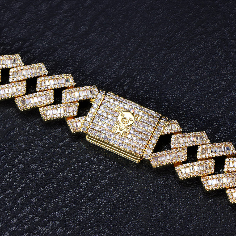 17mm Baguette Diamond Cuban Link Chain in Gold