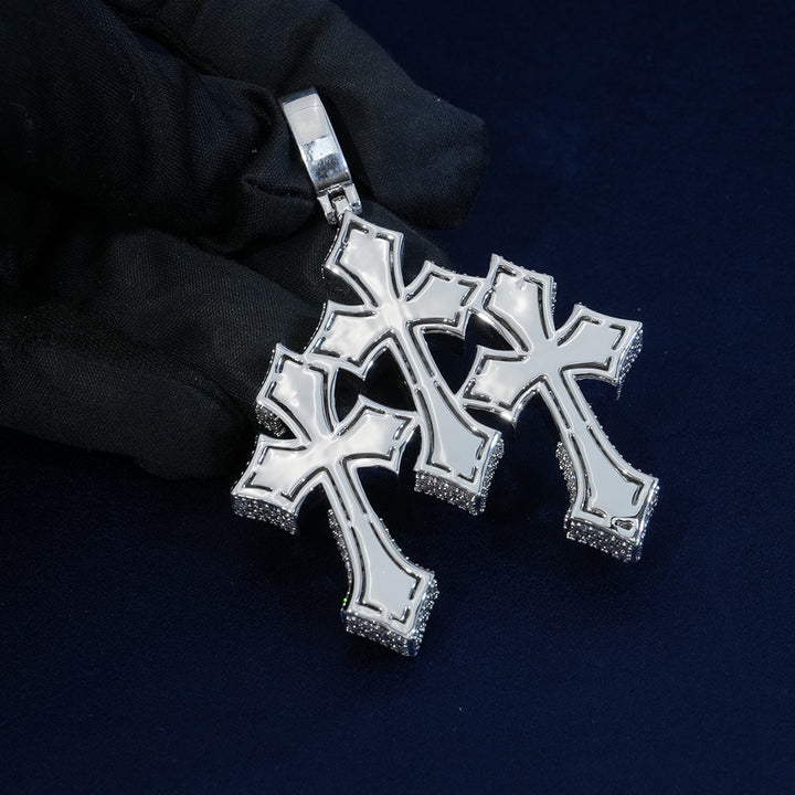 Moissanite Baguette Triple Cross Pendant