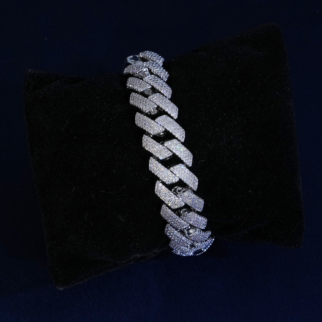 15mm 4-Row Diamond Cuban Bracelet Extended Clasp