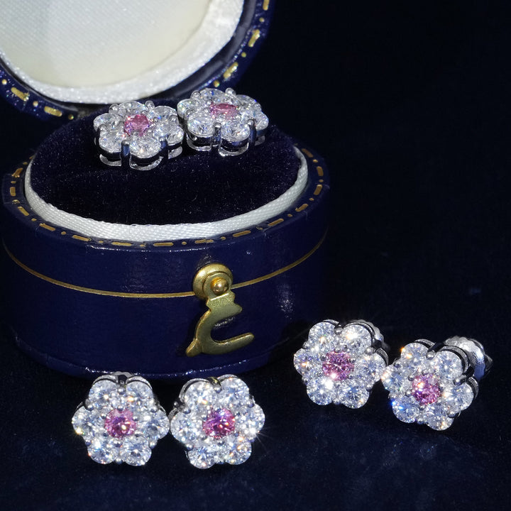 Moissanite S925 Floral Stud Pink Earrings