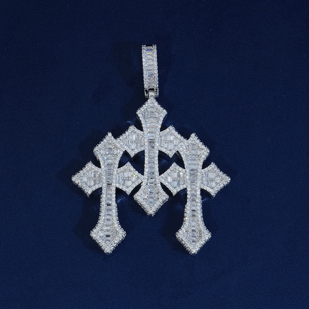 Moissanite Baguette Triple Cross Pendant