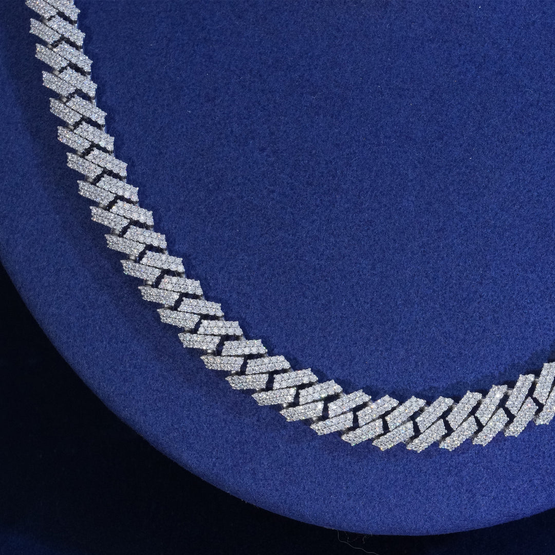 10mm Moissanite 2-Row Cuban Extended Clasp Chain