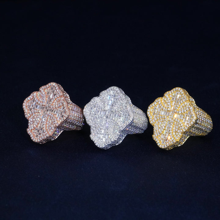 Baguette Moissanite Cross Ring 925 Sterling Silver