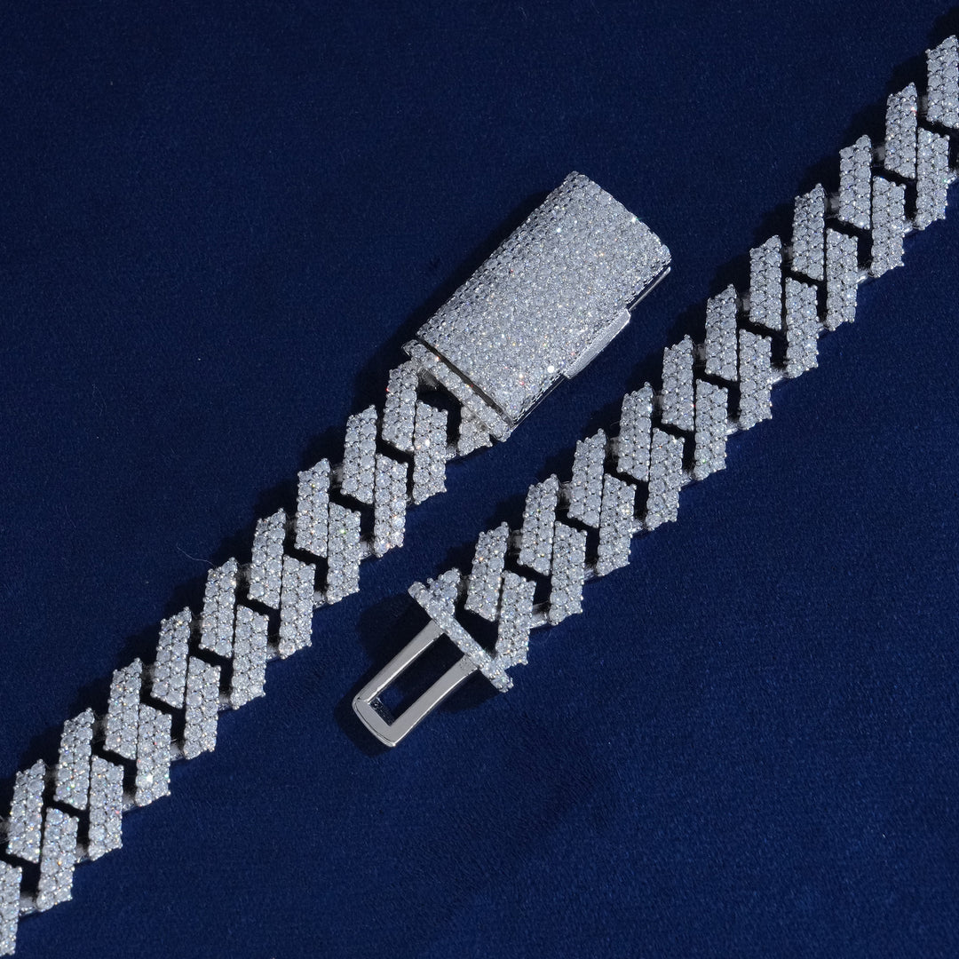 10mm Moissanite 2-Row Cuban Extended Clasp Chain