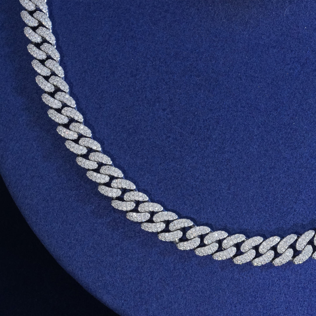 8mm Moissanite 2-Row Cuban Extended Clasp Chain