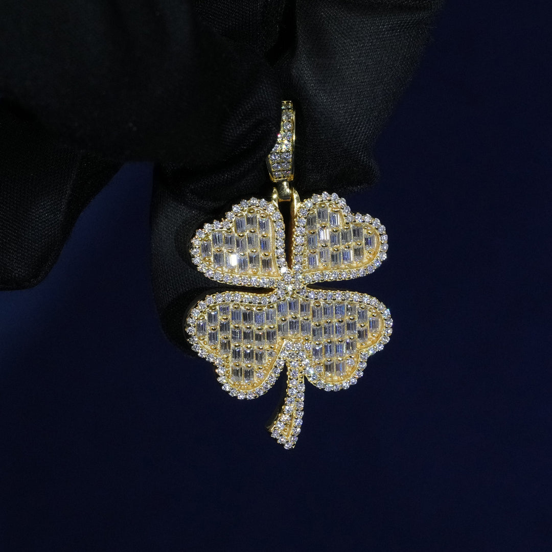 Baguette Moissanite Clover Pendant Necklace