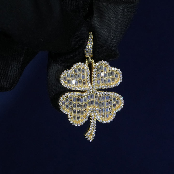 Baguette Moissanite Clover Pendant Necklace