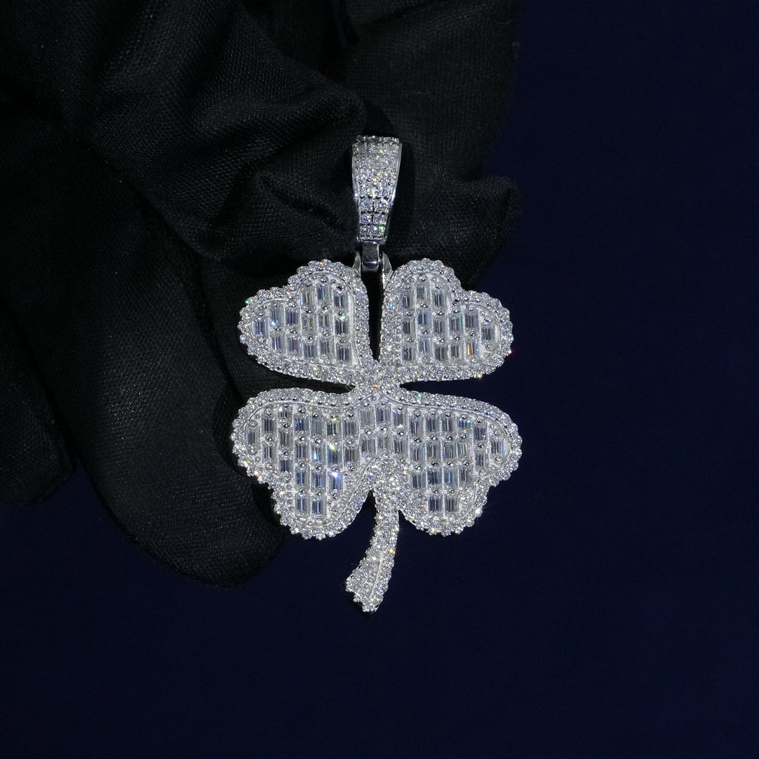 Baguette Moissanite Clover Pendant Necklace