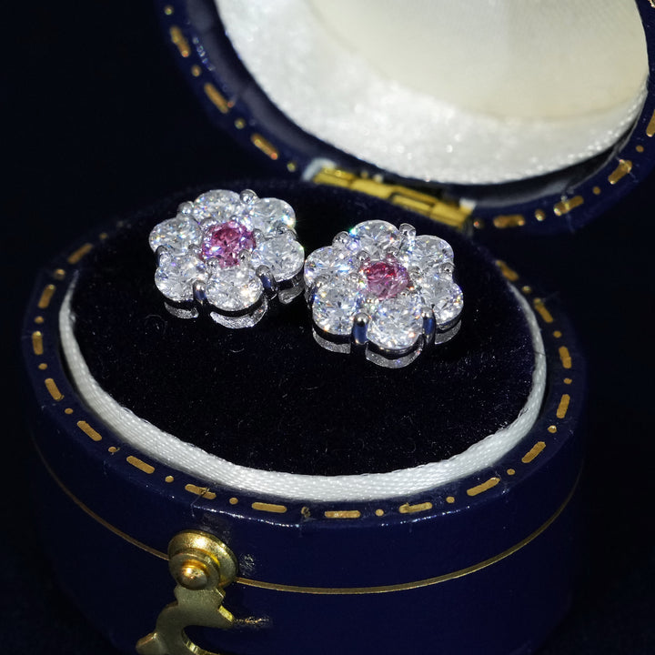 Moissanite S925 Floral Stud Pink Earrings