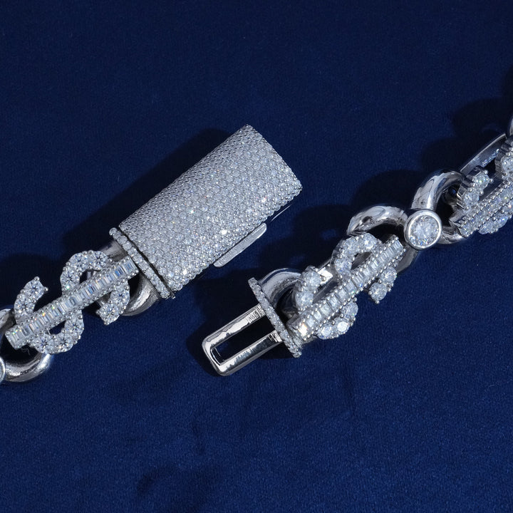 13mm Baugette Moisanite Dollars Inifity Chain