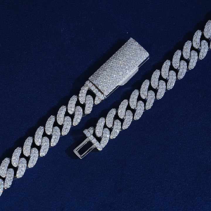 8mm Moissanite 2-Row Cuban Extended Clasp Chain