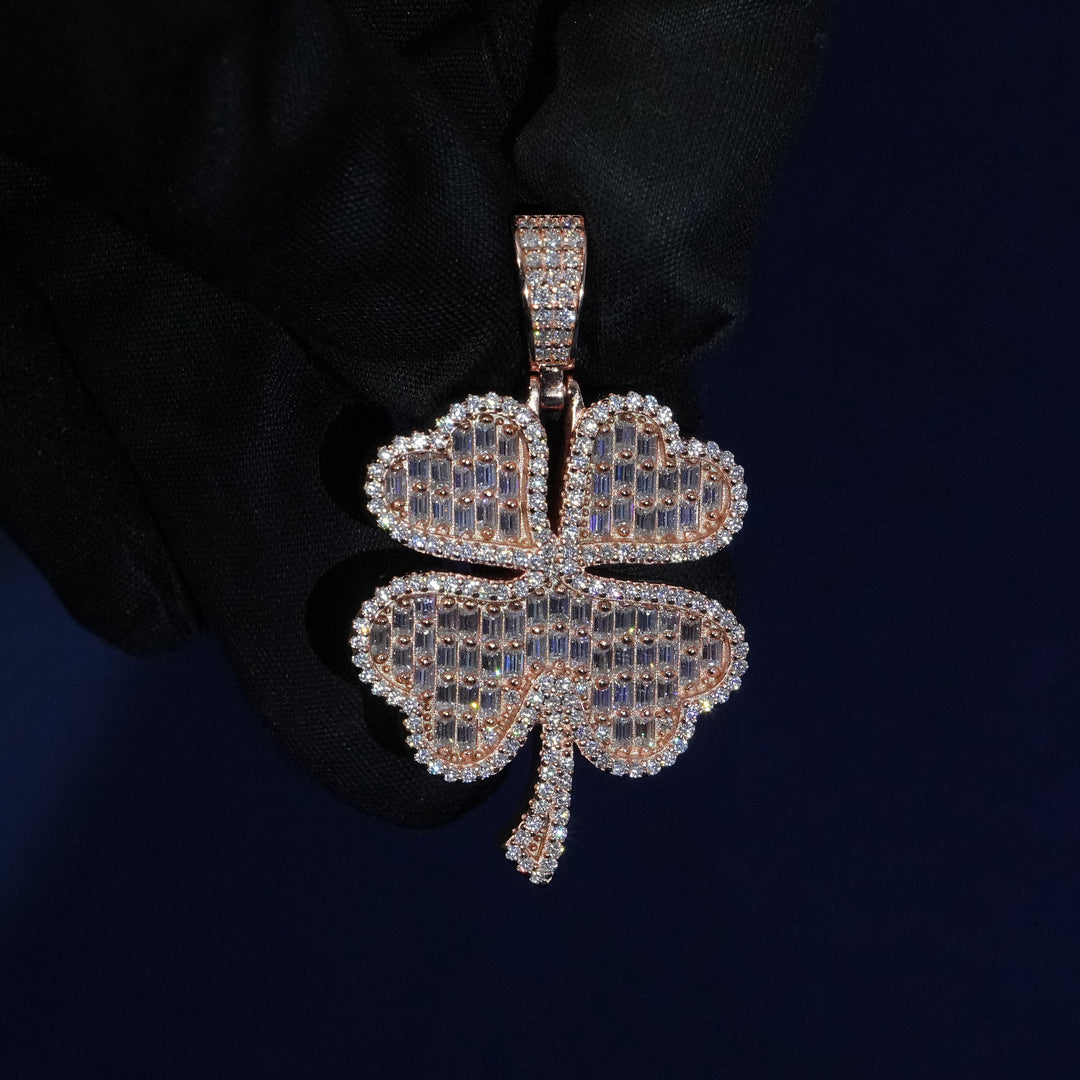 Baguette Moissanite Clover Pendant Necklace
