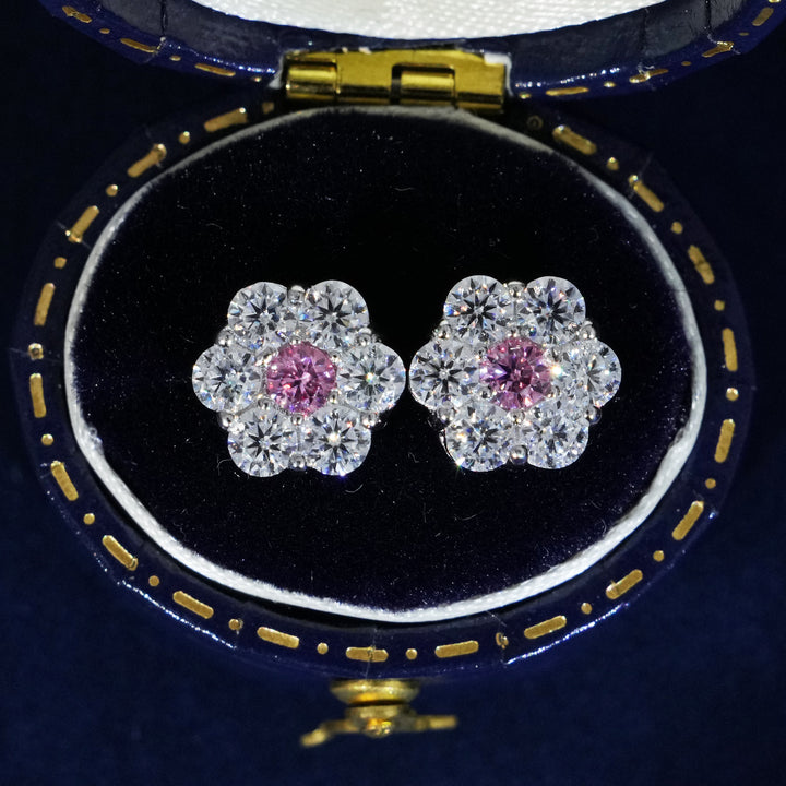 Moissanite S925 Floral Stud Pink Earrings