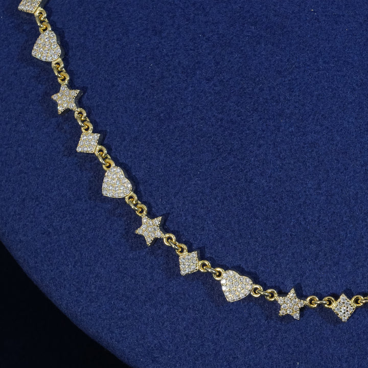 Moissanite Sterling Silver Heart Star Chain Necklace