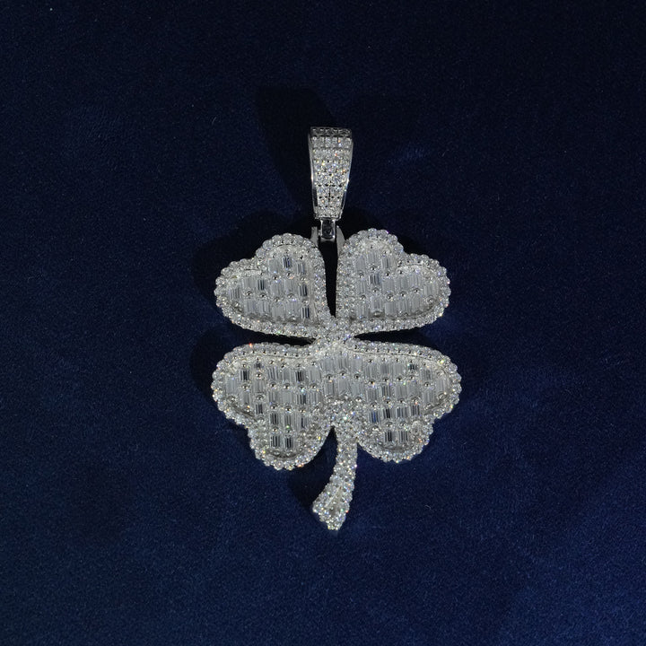 Baguette Moissanite Clover Pendant Necklace