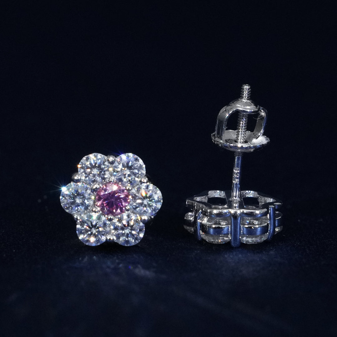 Moissanite S925 Floral Stud Pink Earrings