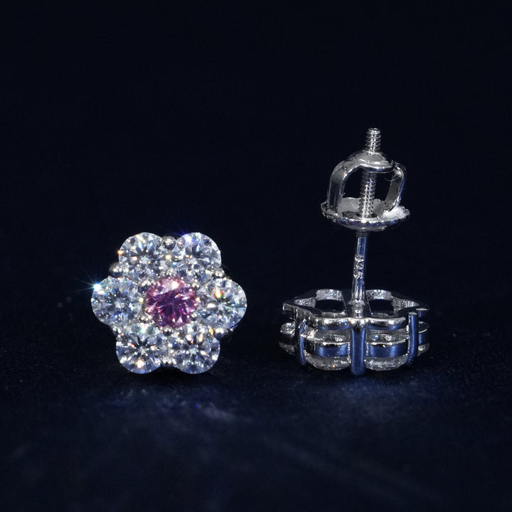 Moissanite S925 Floral Stud Pink Earrings