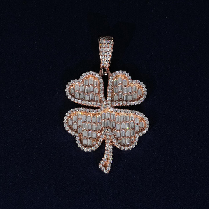 Baguette Moissanite Clover Pendant Necklace