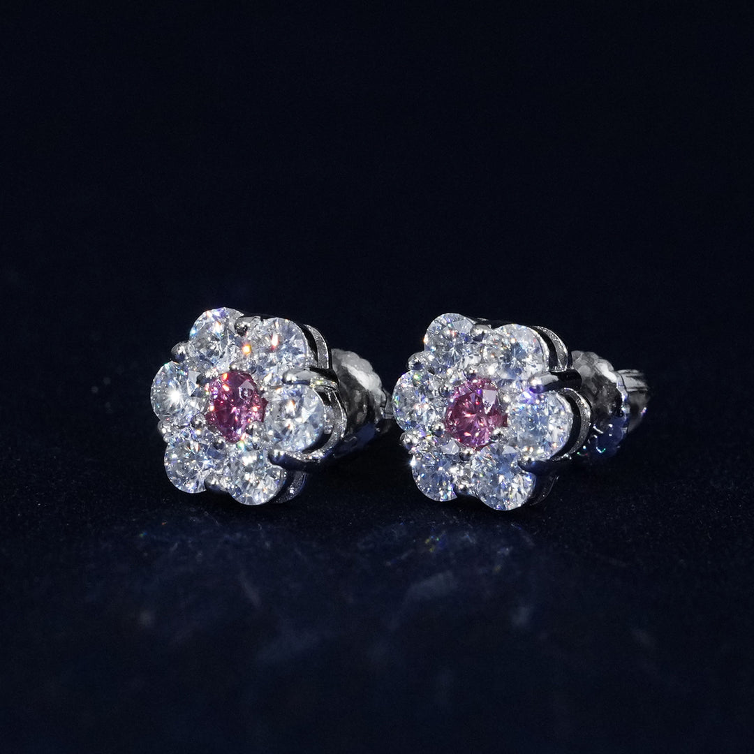 Moissanite S925 Floral Stud Pink Earrings
