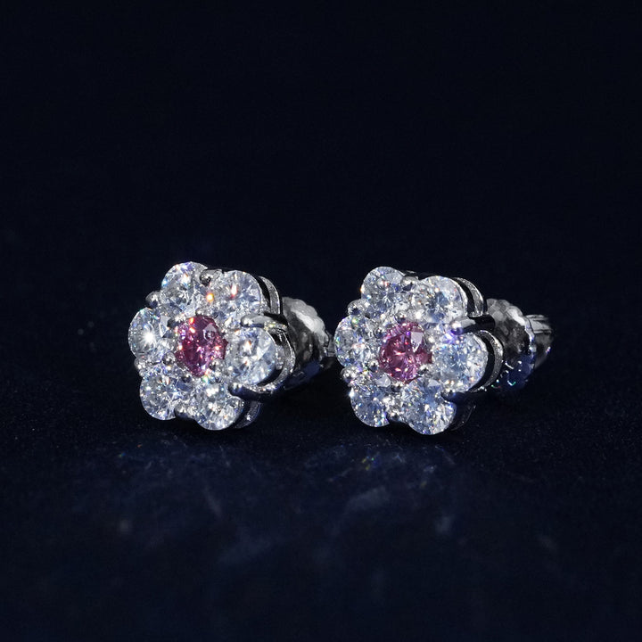 Moissanite S925 Floral Stud Pink Earrings