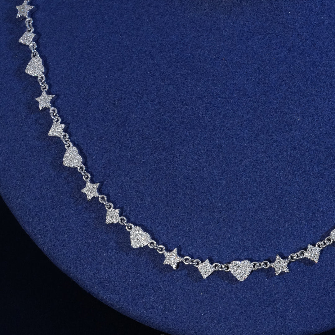 Moissanite Sterling Silver Heart Star Chain Necklace