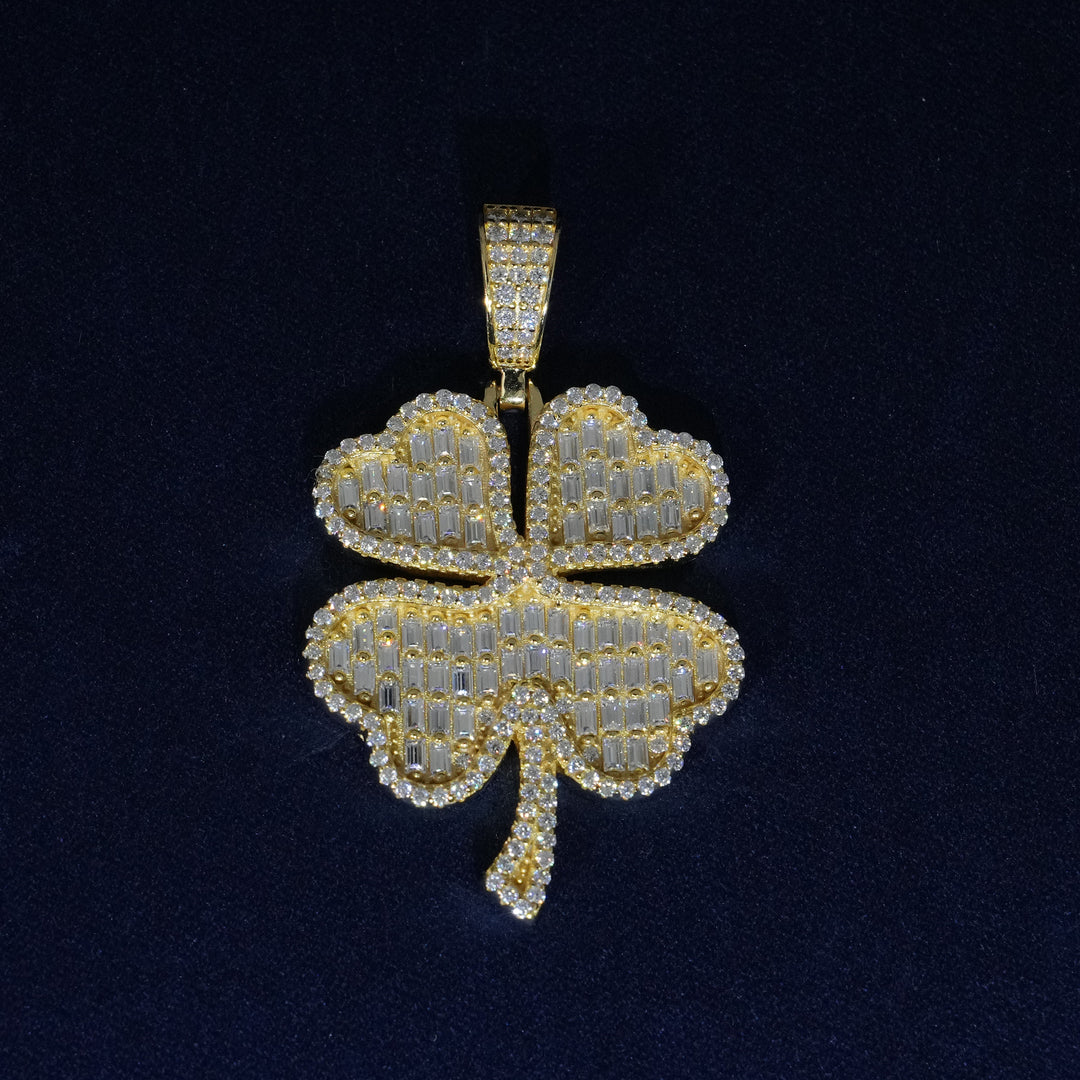 Baguette Moissanite Clover Pendant Necklace