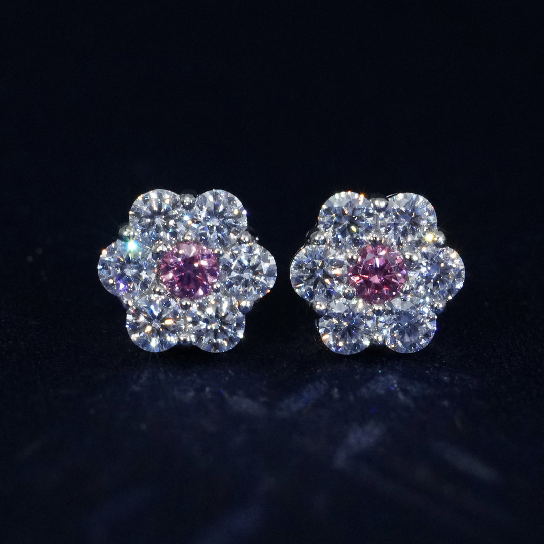 Moissanite S925 Floral Stud Pink Earrings