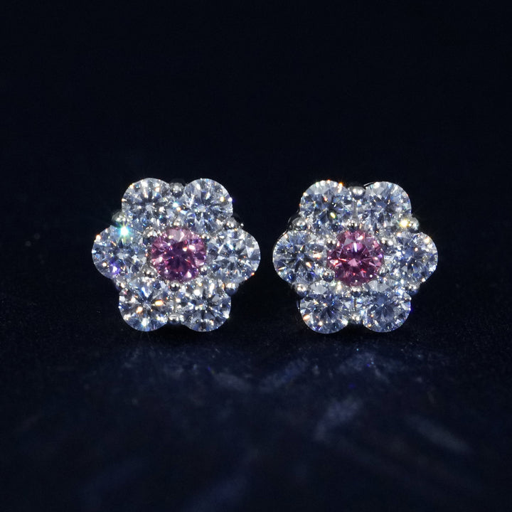 Moissanite S925 Floral Stud Pink Earrings