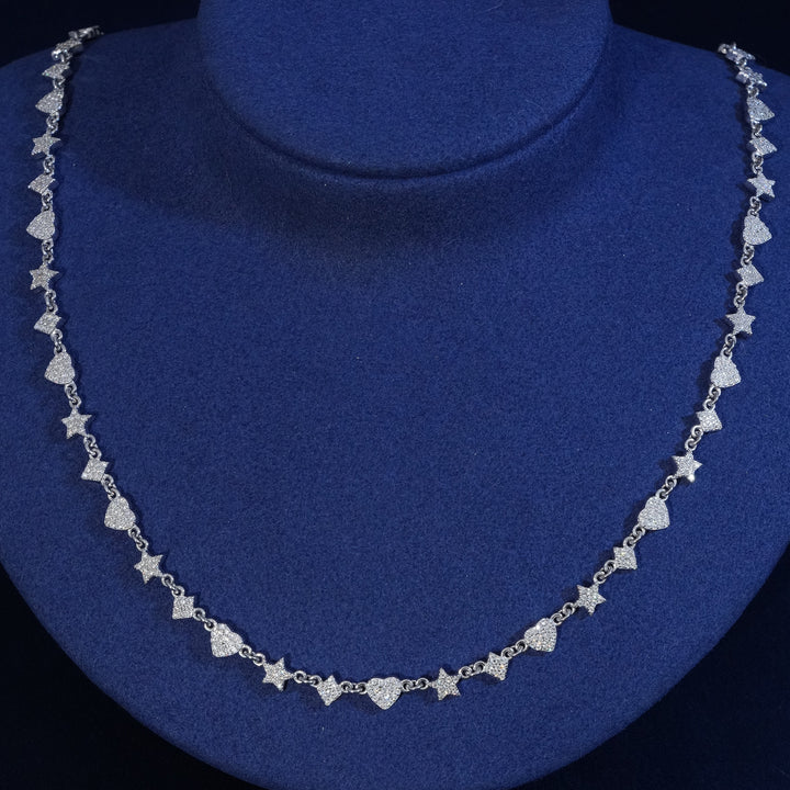Moissanite Sterling Silver Heart Star Chain Necklace