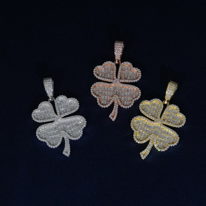 Baguette Moissanite Clover Pendant Necklace
