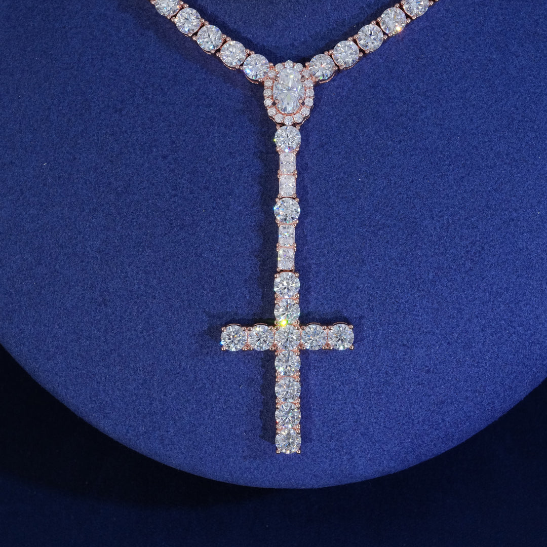 Moissanite 5mm Round Cut Cross Tennis Chain Necklace