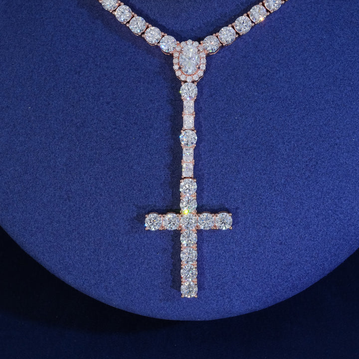 Moissanite 5mm Round Cut Cross Tennis Chain Necklace
