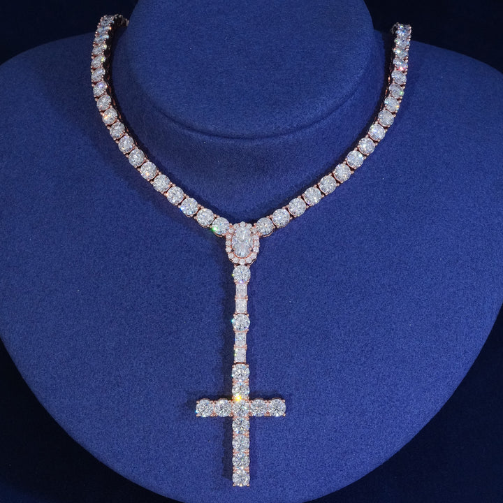 Moissanite 5mm Round Cut Cross Tennis Chain Necklace