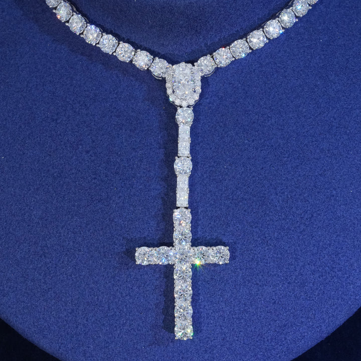 Moissanite 5mm Round Cut Cross Tennis Chain Necklace