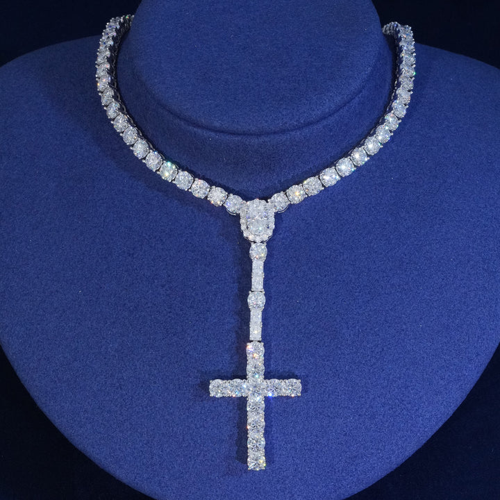 Moissanite 5mm Round Cut Cross Tennis Chain Necklace