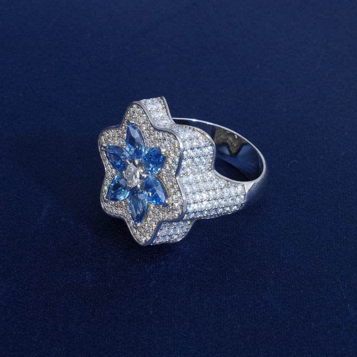 Moissanite Blue Flower Iced Ring