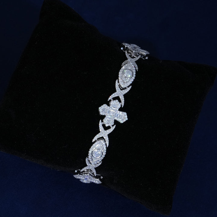 14MM Moissanite Baguette Cross Evil Eyes Bracelet
